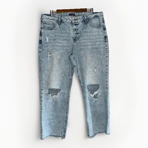 Express Jeans 90s Ankle Boot Mid Rise Light Wash Stretch Raw Hem Distress 14R